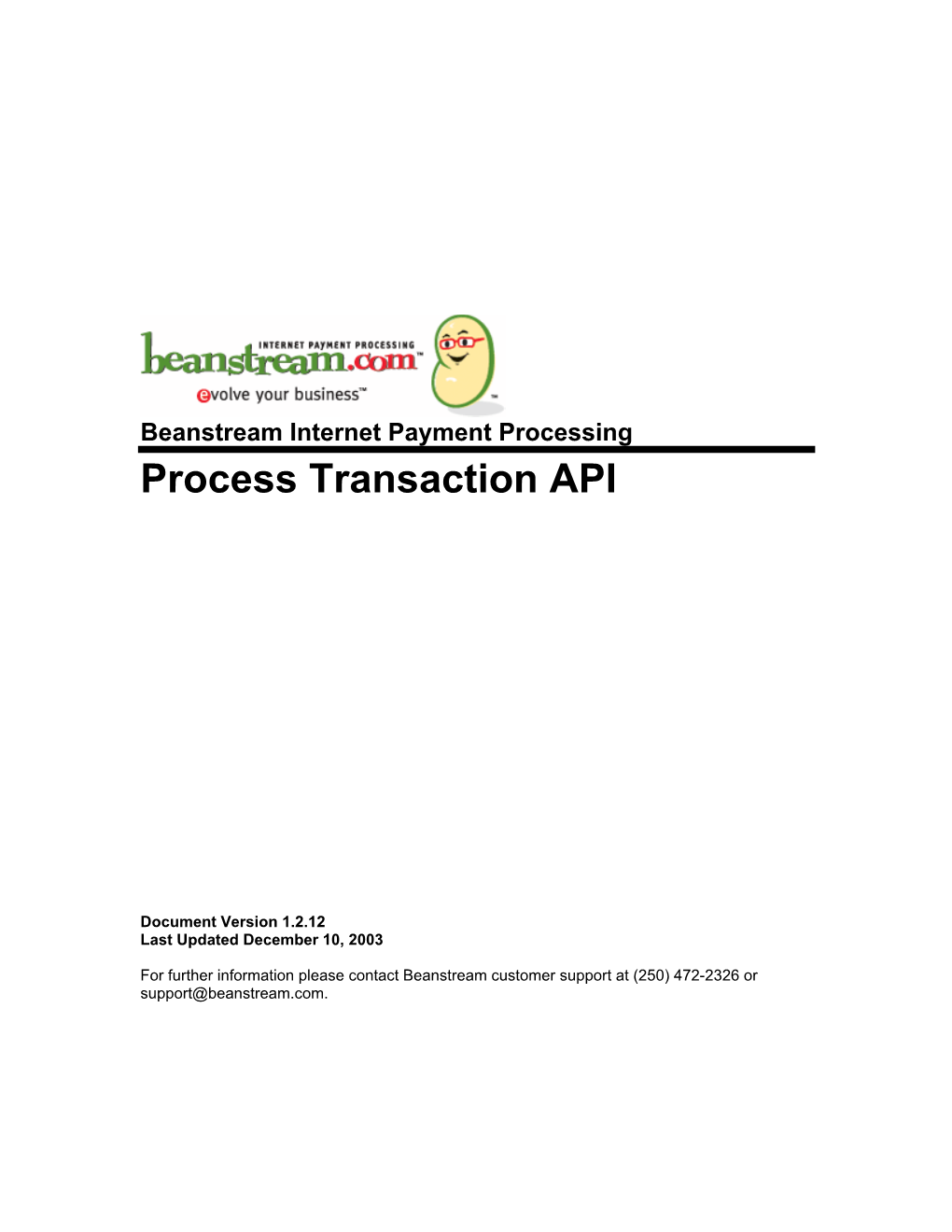 Beanstream Internet Payment Processing Process Transaction API