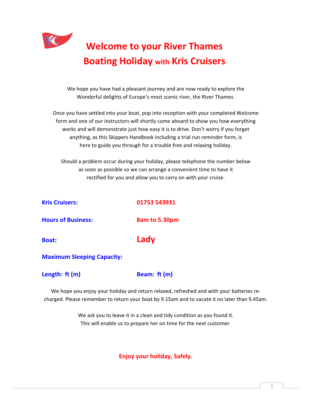 Welcome to Your River Thames Boating Holiday with Kris Cruisers
