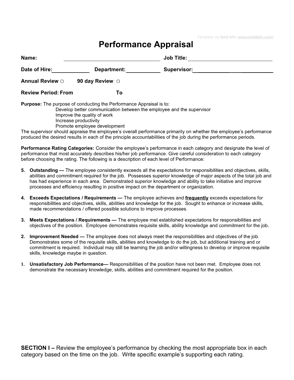 Performance Appraisal Template