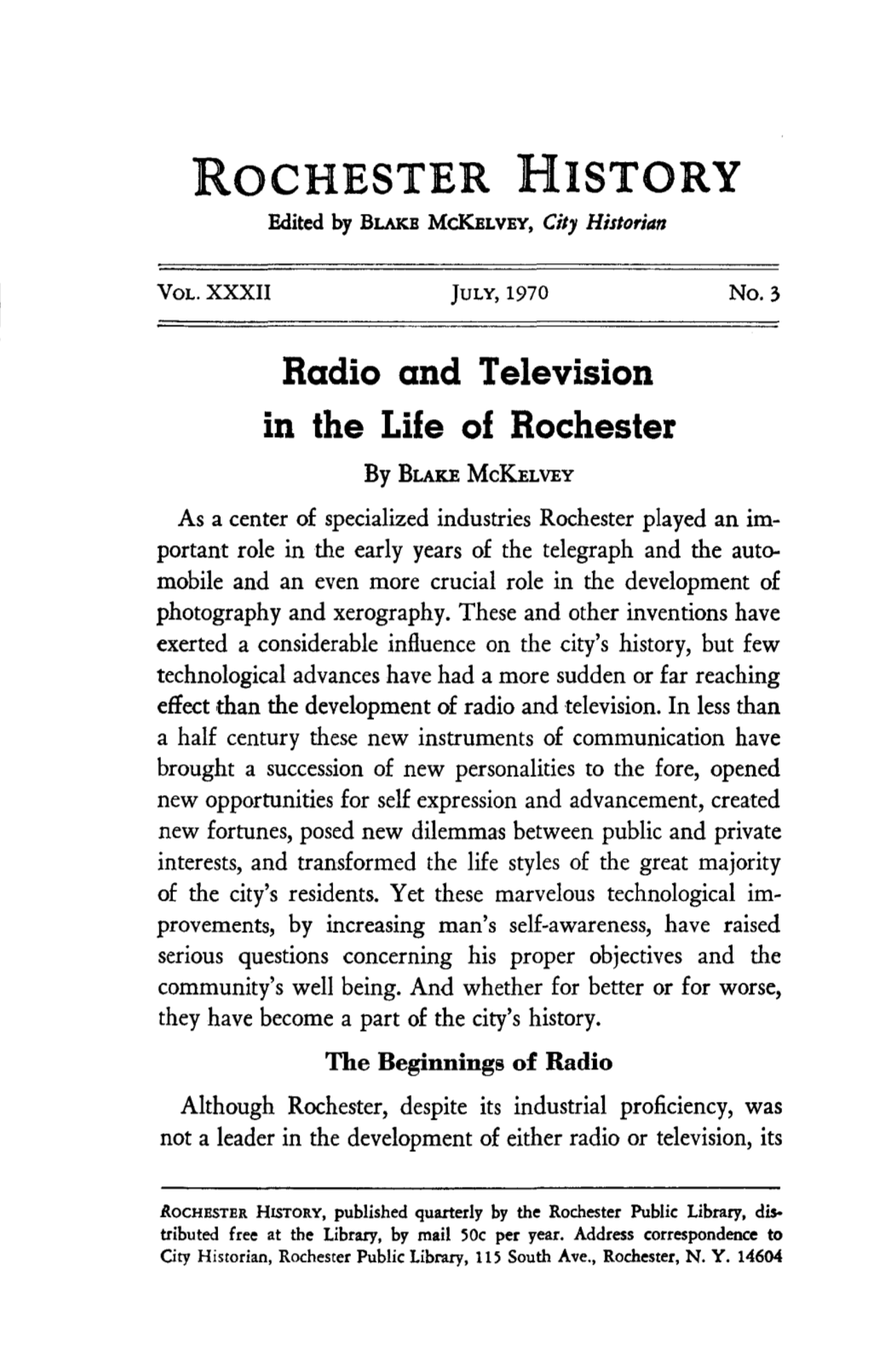 Radio and Television in the Life of Rochester