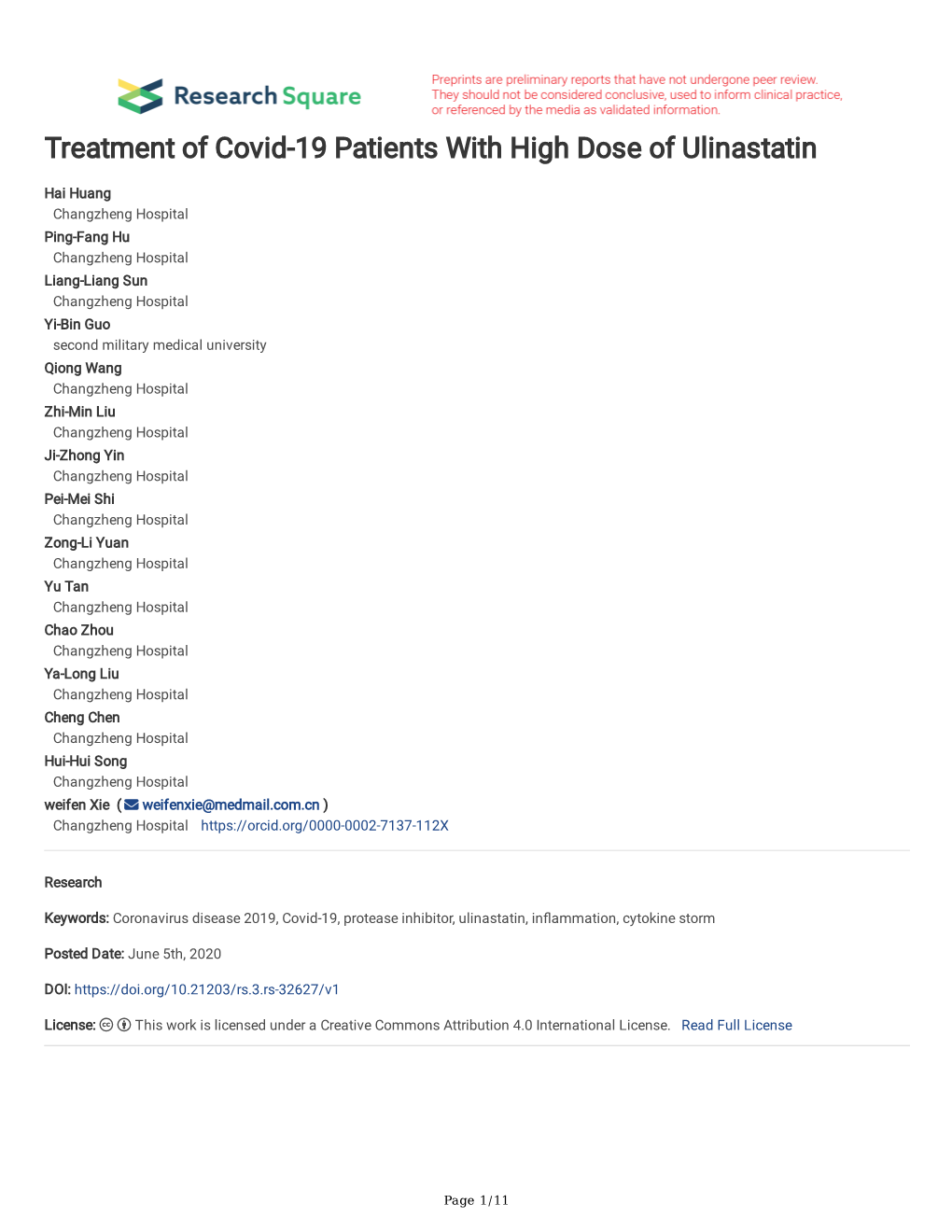 Treatment of Covid-19 Patients with High Dose of Ulinastatin