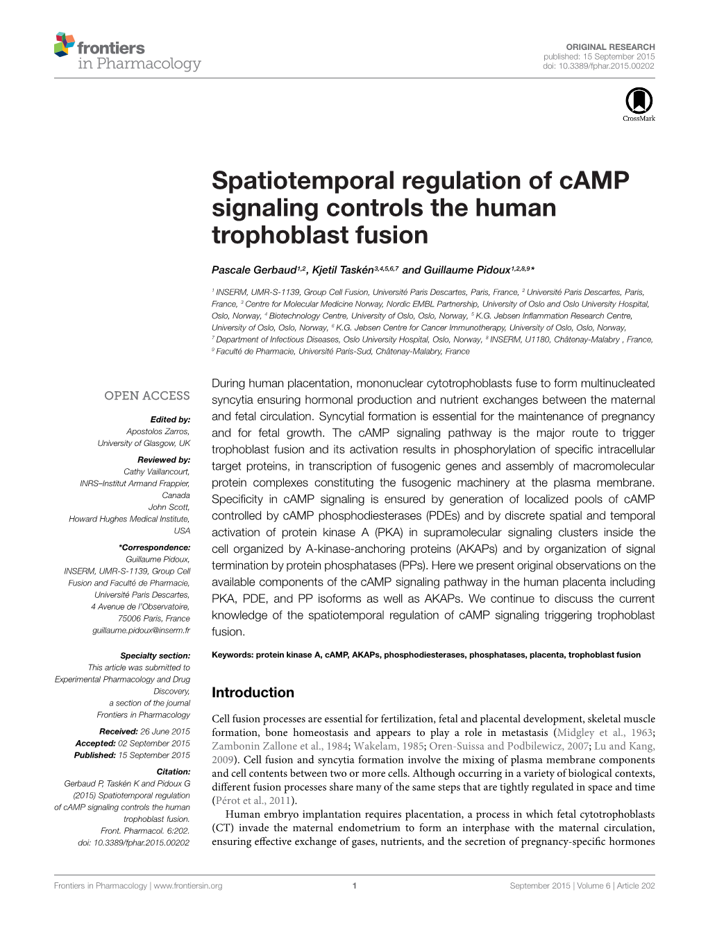 Spatiotemporal Regulation of Camp Signaling Controls the Human Trophoblast Fusion