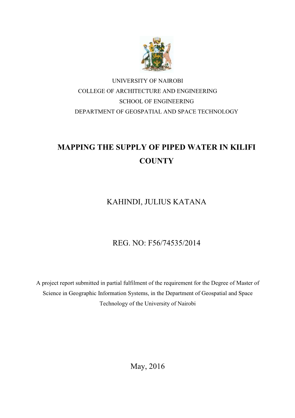 Mapping the Supply of Piped Water in Kilifi County