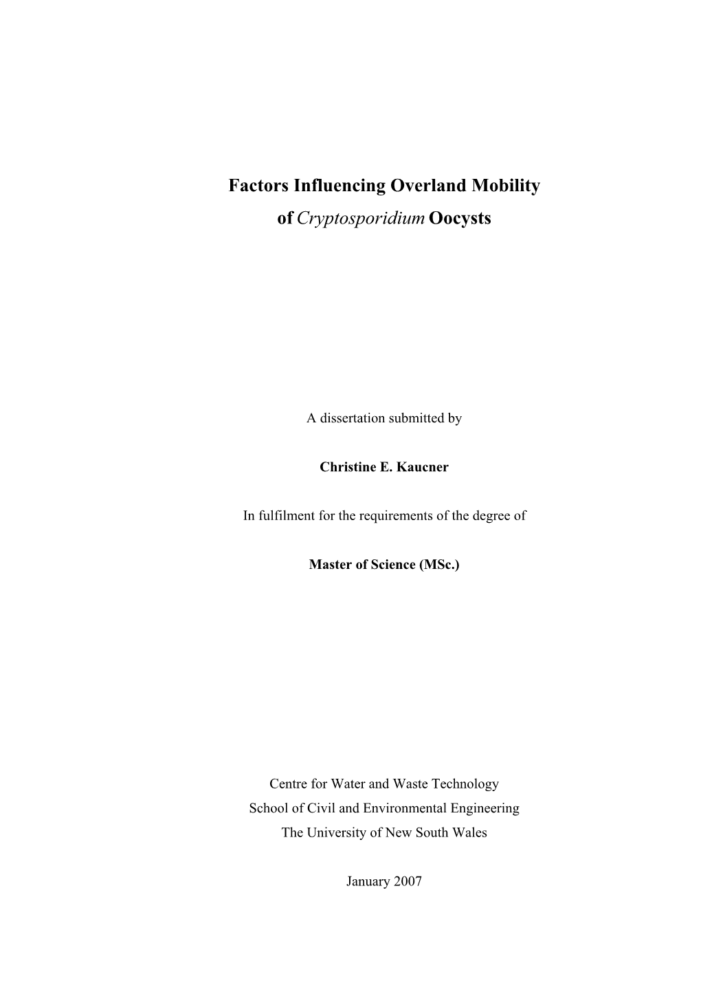 Factors Influencing Overland Mobility of Cryptosporidium Oocysts