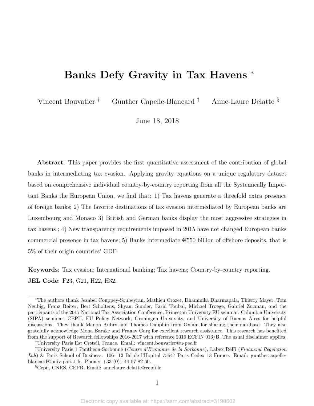 Banks Defy Gravity in Tax Havens ∗