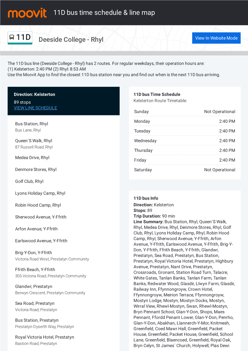 11D Bus Time Schedule & Line Route