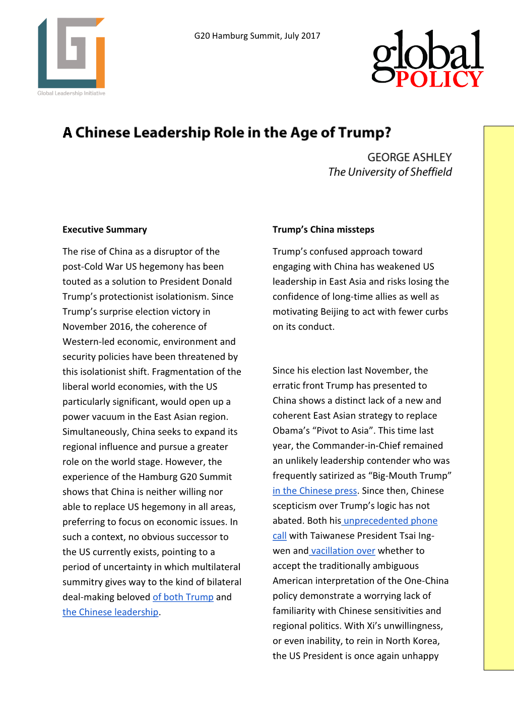 A Chinese Leadership Role in the Age of Trump