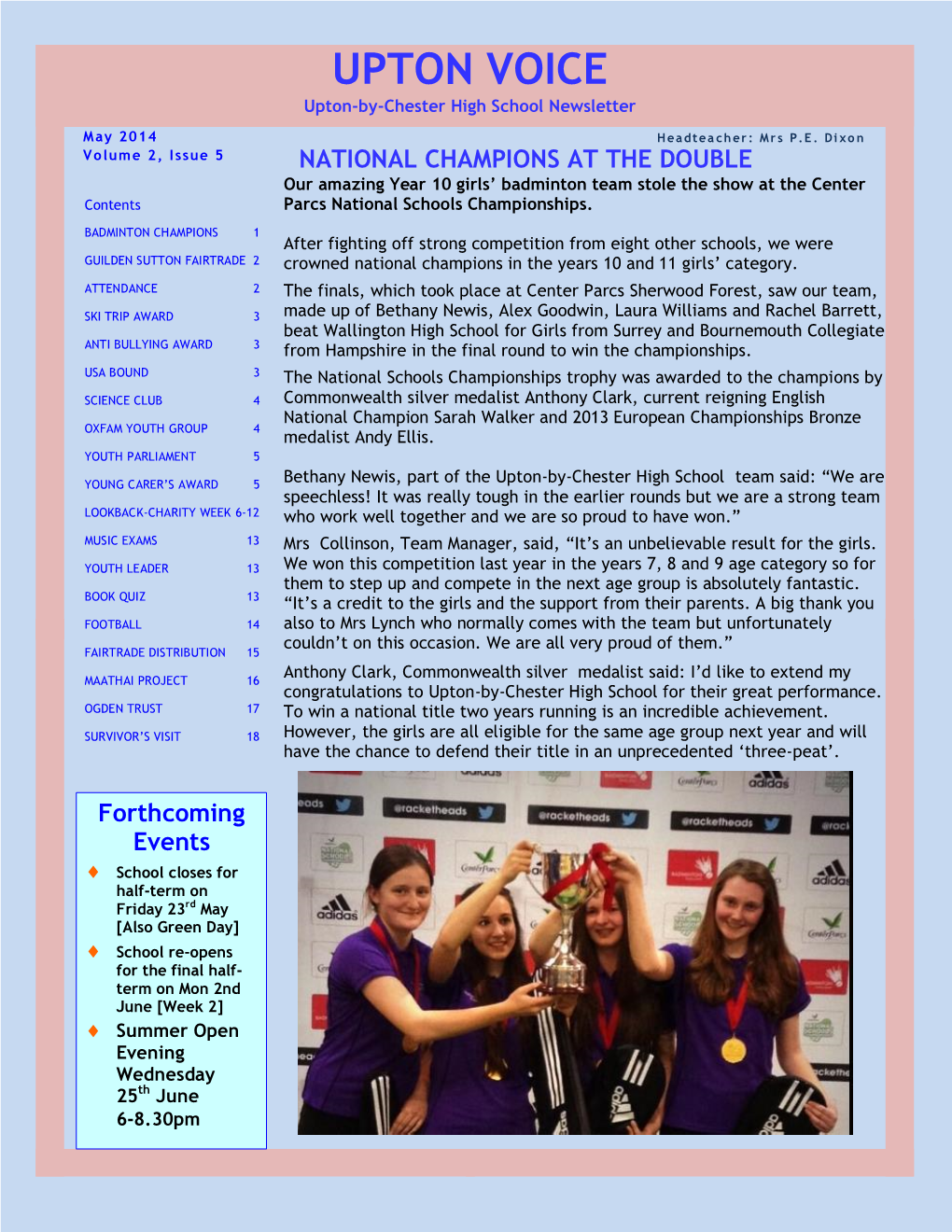 UPTON VOICE Upton-By-Chester High School Newsletter