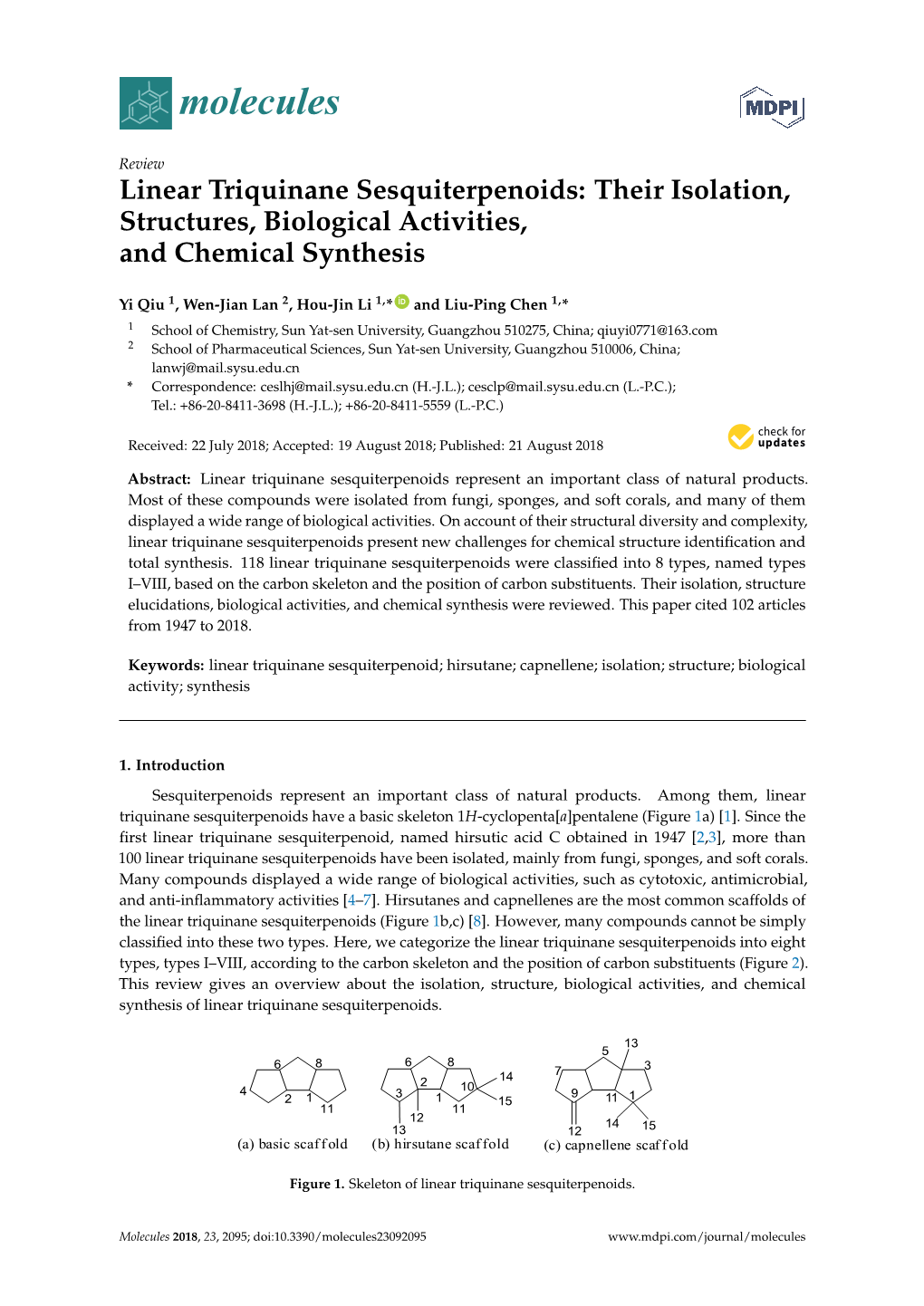 Linear Triquinane Sesquiterpenoids: Their Isolation, Structures