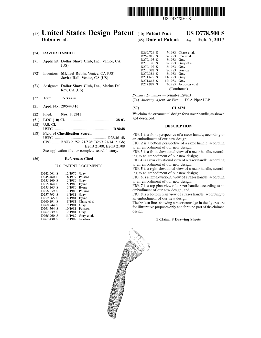 (12) United States Design Patent (10) Patent No.: US D778,500S Dubin Et Al