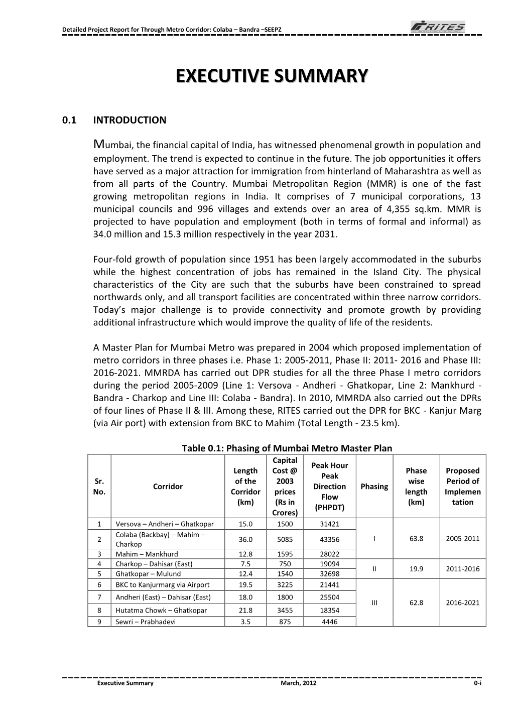 Executive Summary of Metro Line-III