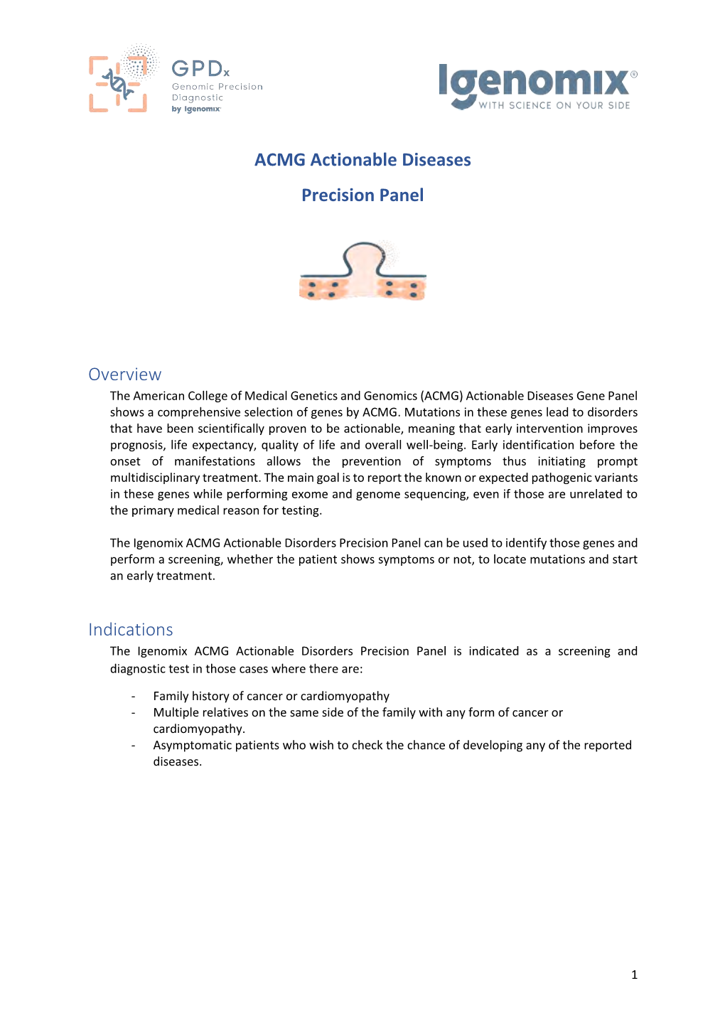 ACMG Actionable Diseases Precision Panel Overview Indications