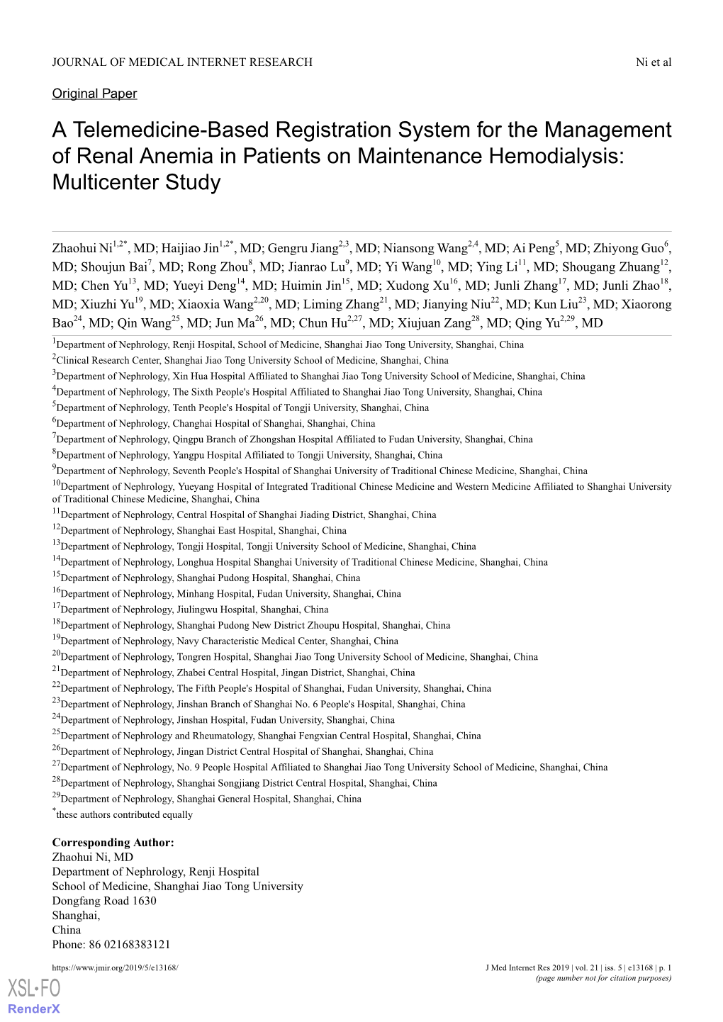 A Telemedicine-Based Registration System for the Management of Renal Anemia in Patients on Maintenance Hemodialysis: Multicenter Study