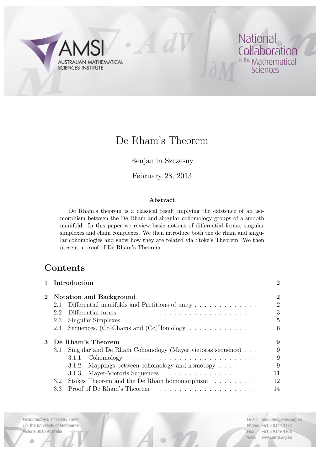 De Rham's Theorem