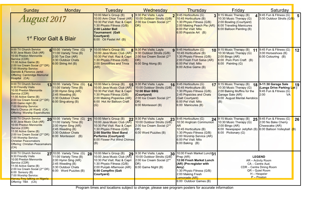 Program Times and Locations Subject to Change, Please See Program Posters for Accurate