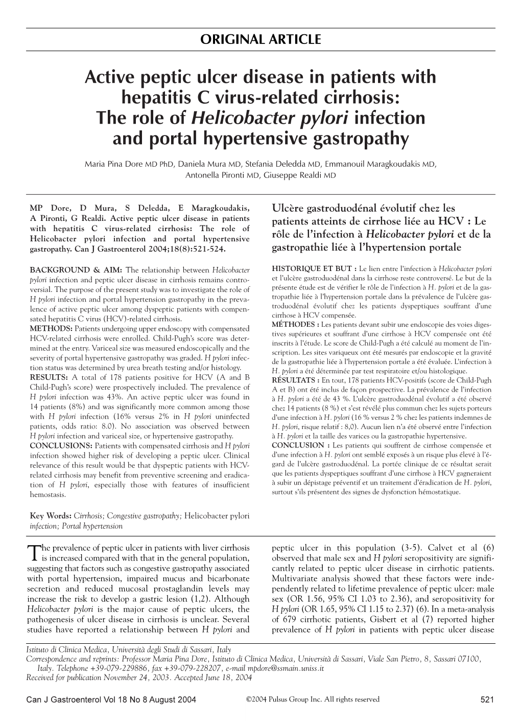 Active Peptic Ulcer Disease in Patients with Hepatitis C Virus-Related Cirrhosis: the Role of Helicobacter Pylori Infection and Portal Hypertensive Gastropathy