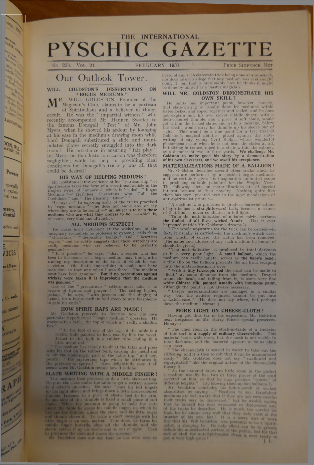 International Psychic Gazette V21 N233 Feb 1933