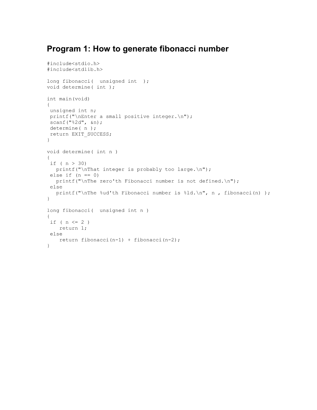 Program 1: How to Generate Fibonacci Number