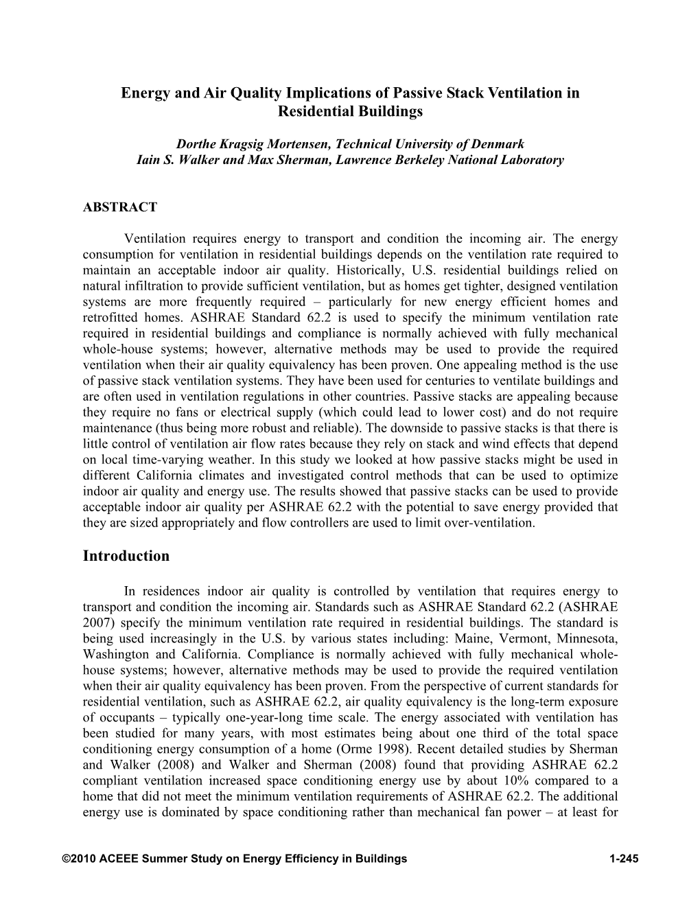 Energy and Air Quality Implications of Passive Stack Ventilation in Residential Buildings