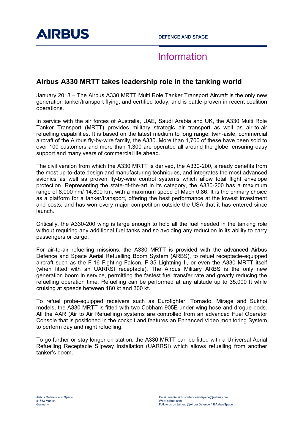 Airbus A330 MRTT Takes Leadership Role in the Tanking World