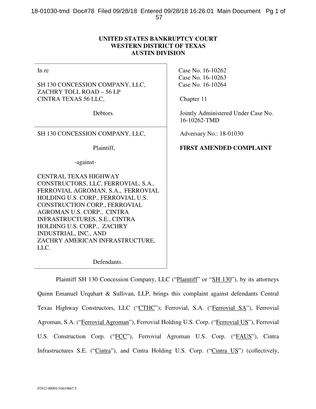 18-01030-Tmd Doc#78 Filed 09/28/18 Entered 09/28/18 16:26:01 Main Document Pg 1 of 57