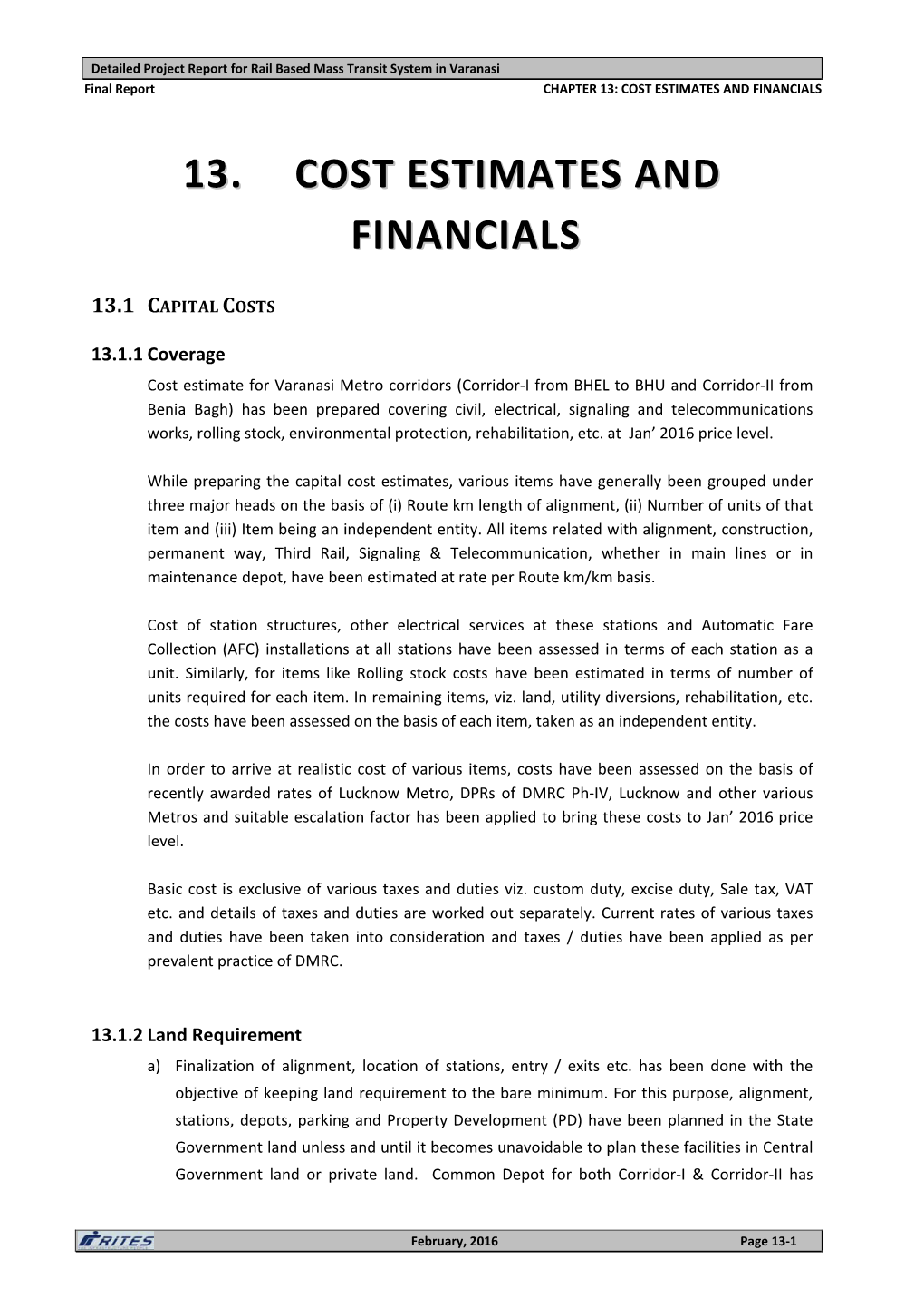 13. Cost Estimates and Financials