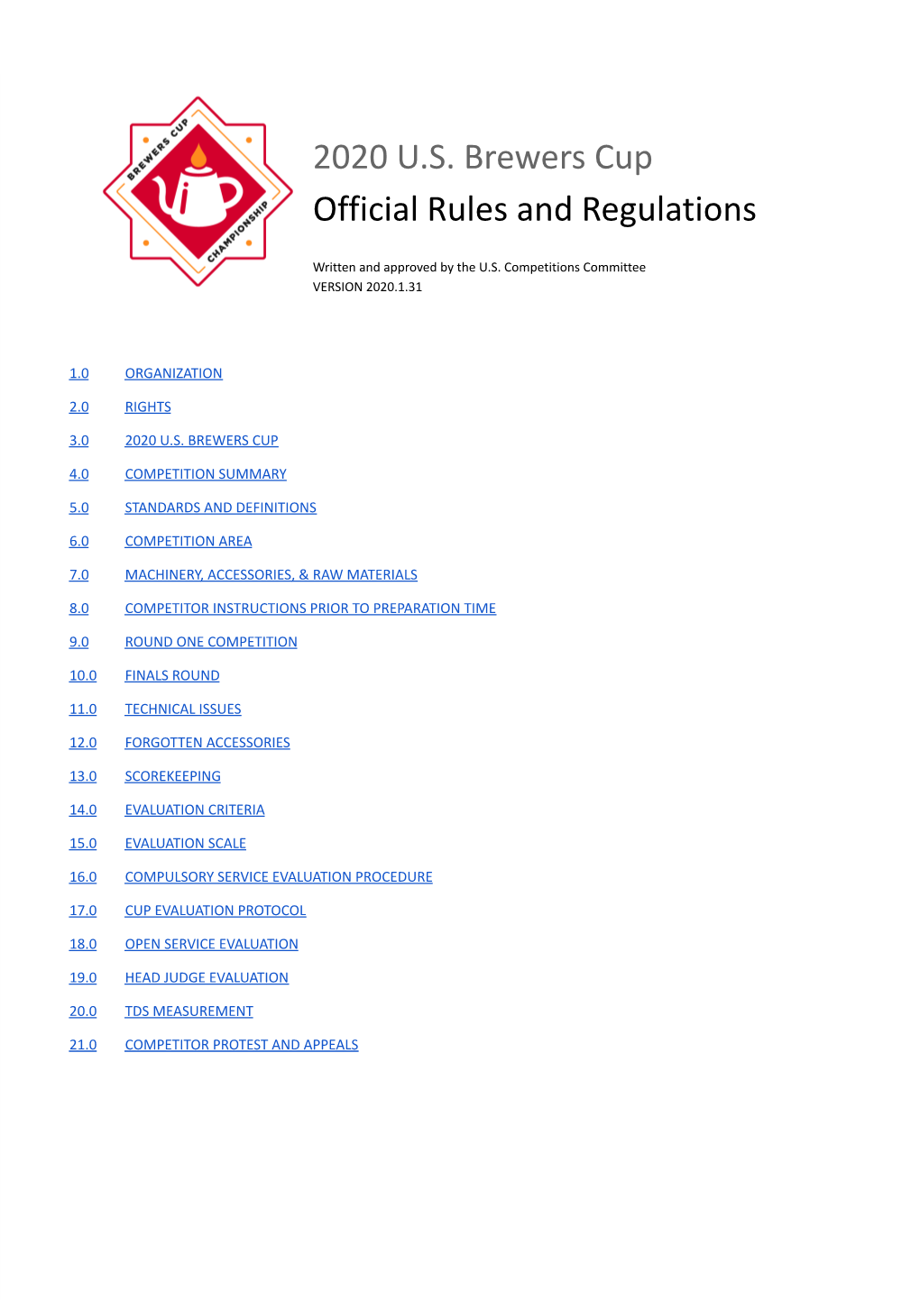 2020 U.S. Brewers Cup Official Rules and Regulations