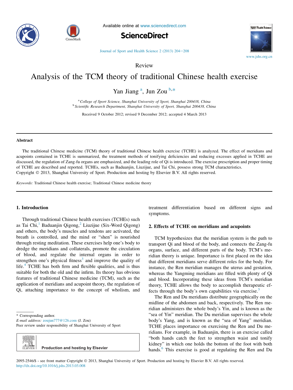 Analysis of the TCM Theory of Traditional Chinese Health Exercise