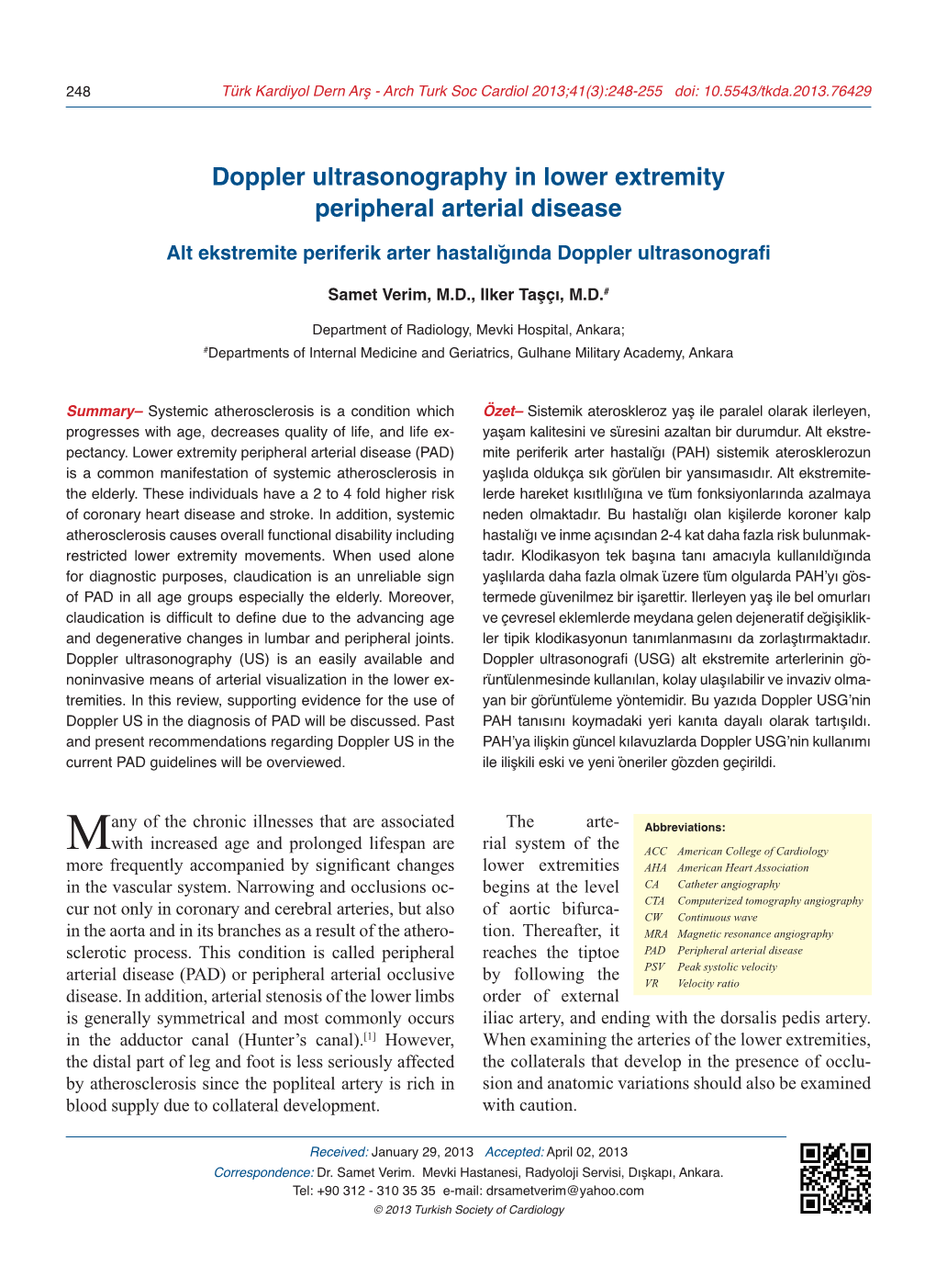 Doppler Ultrasonography in Lower Extremity Peripheral Arterial Disease