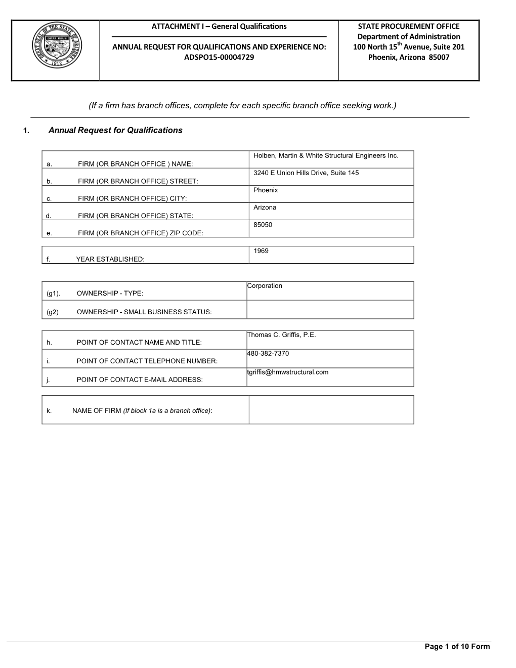 ATTACHMENT I – General Qualifications ANNUAL REQUEST