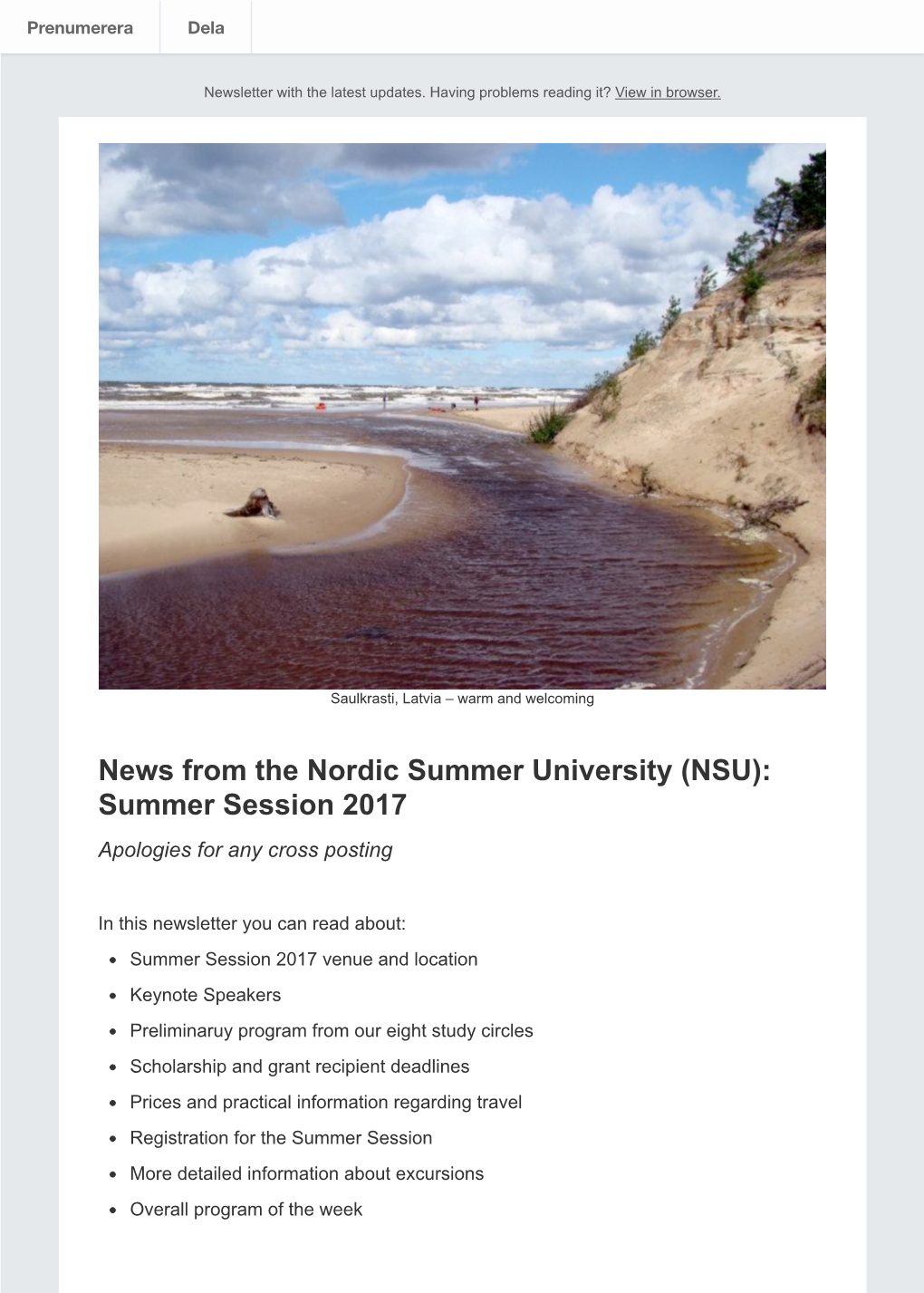 News from the Nordic Summer University (NSU): Summer Session 2017 Apologies for Any Cross Posting