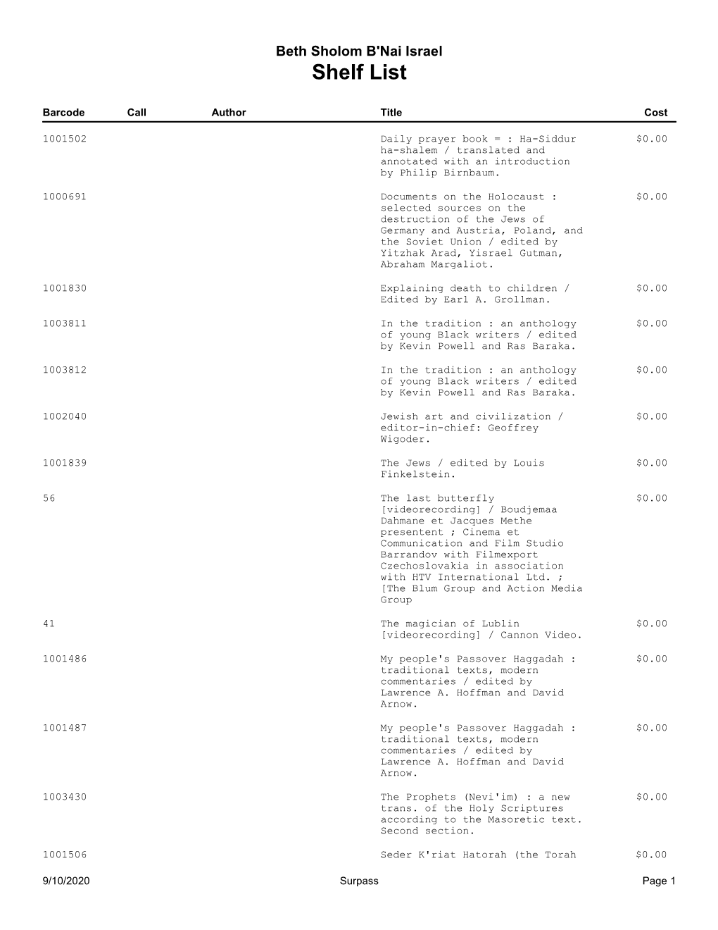 Surpass Shelf List