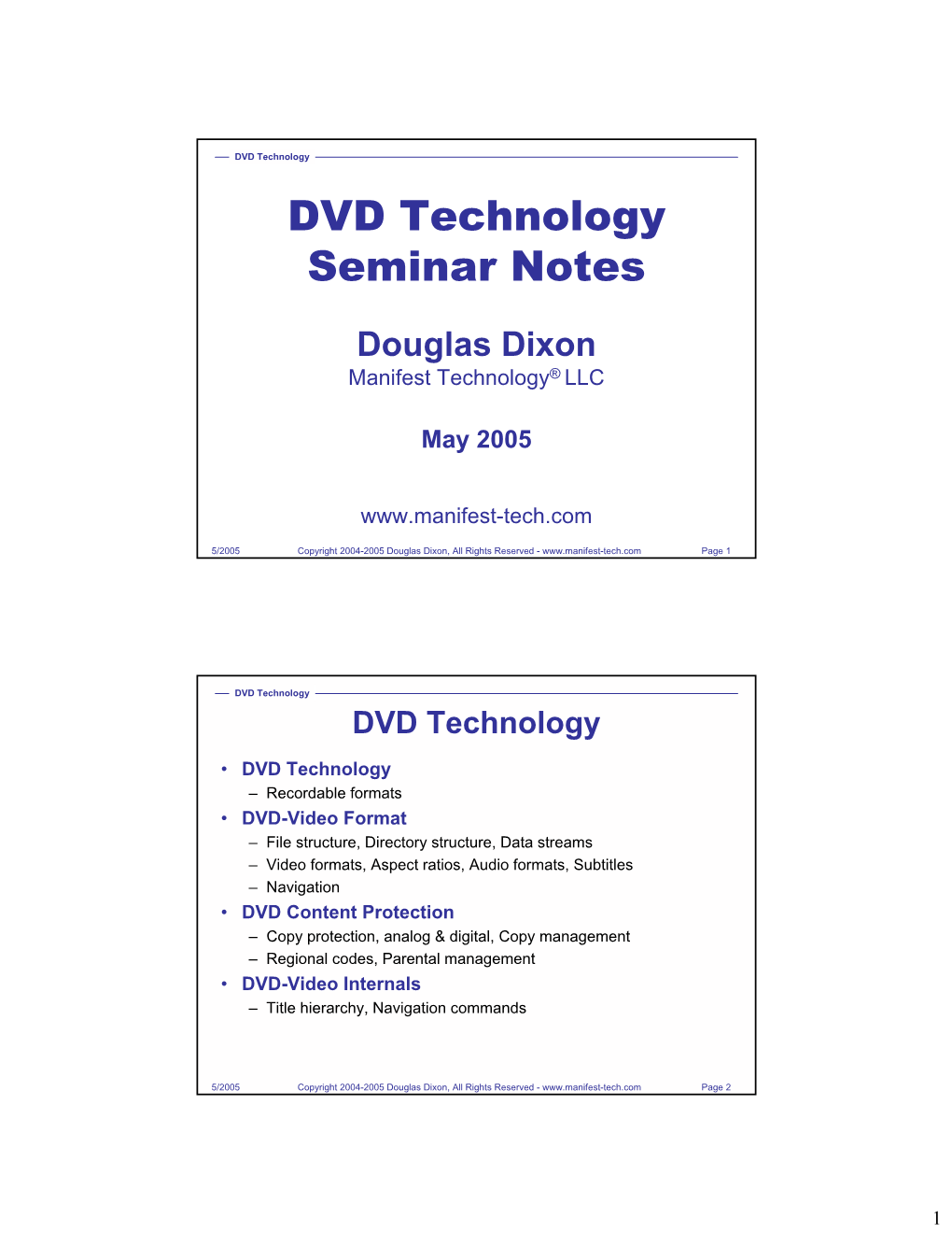 DVD Technology DVD Technology Seminar Notes