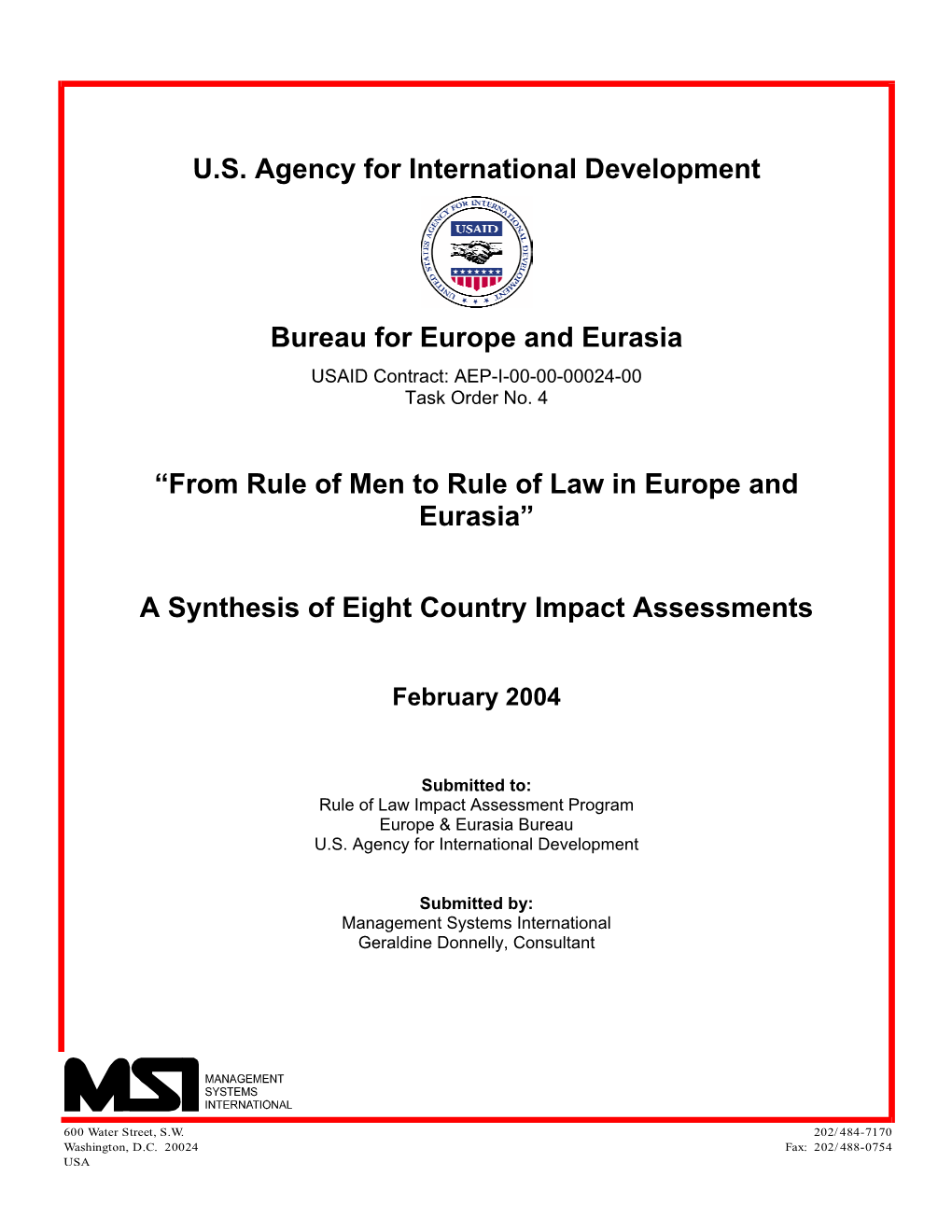 From Rule of Men to Rule of Law in Europe and Eurasia”