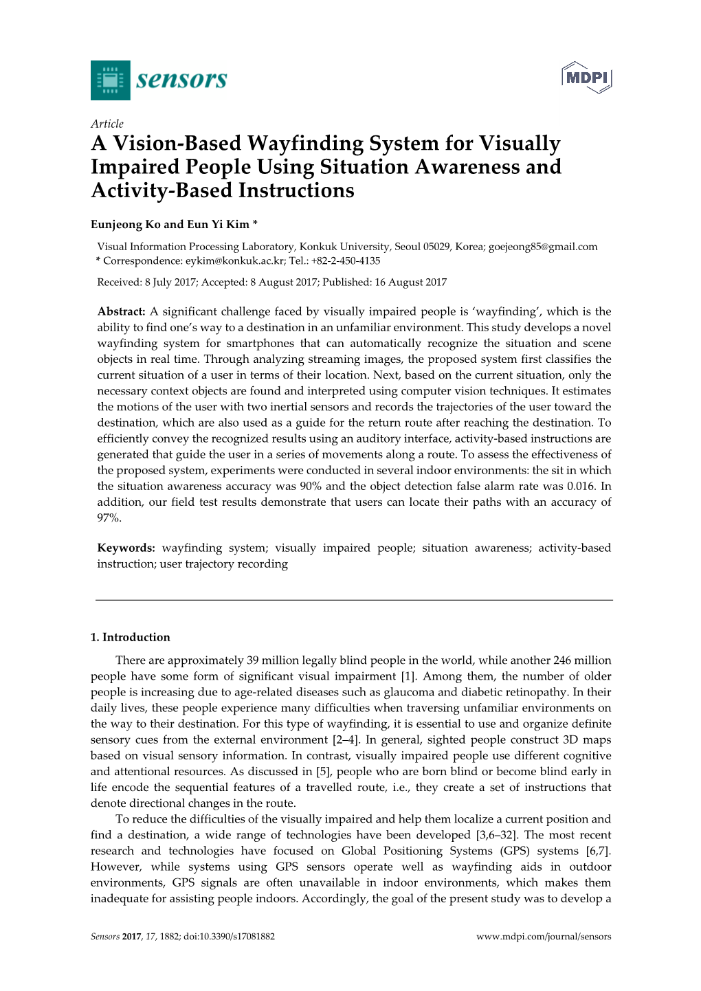 A Vision-Based Wayfinding System for Visually Impaired People Using Situation Awareness and Activity-Based Instructions