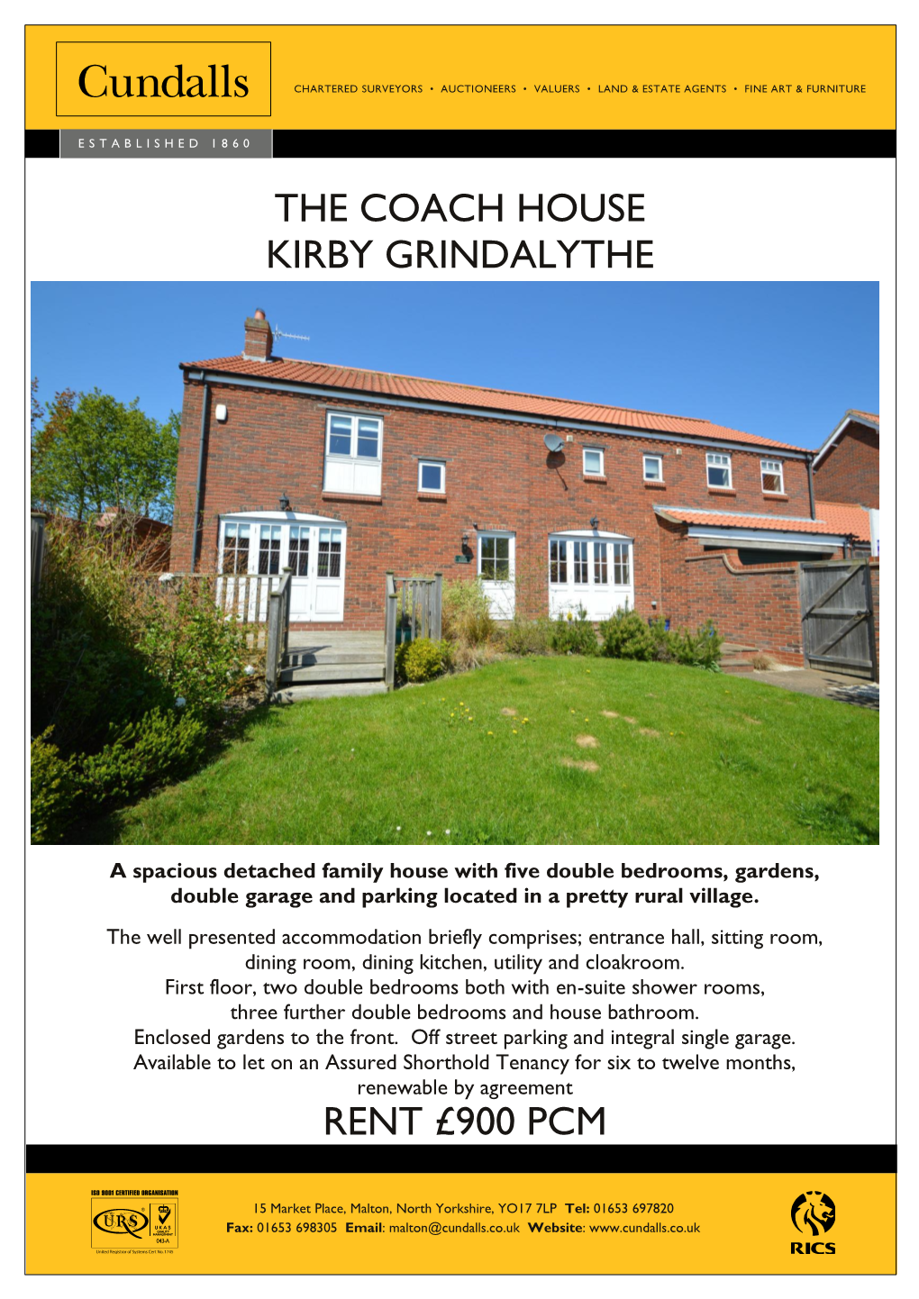 The Coach House Kirby Grindalythe Rent £900