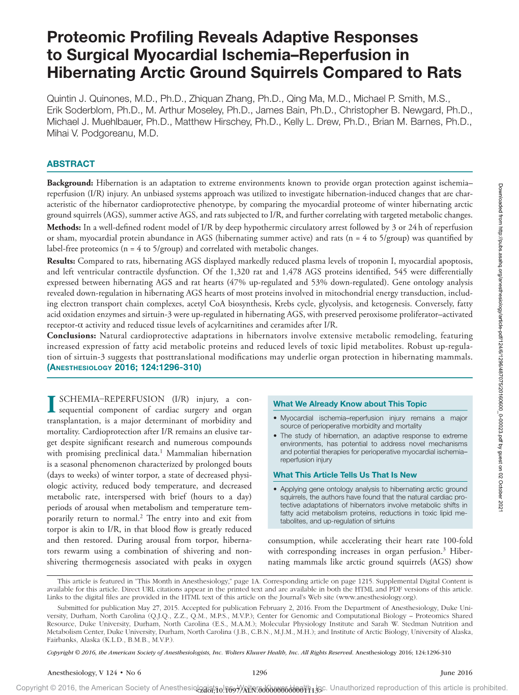 Proteomic Profiling Reveals Adaptive Responses to Surgical Myocardial