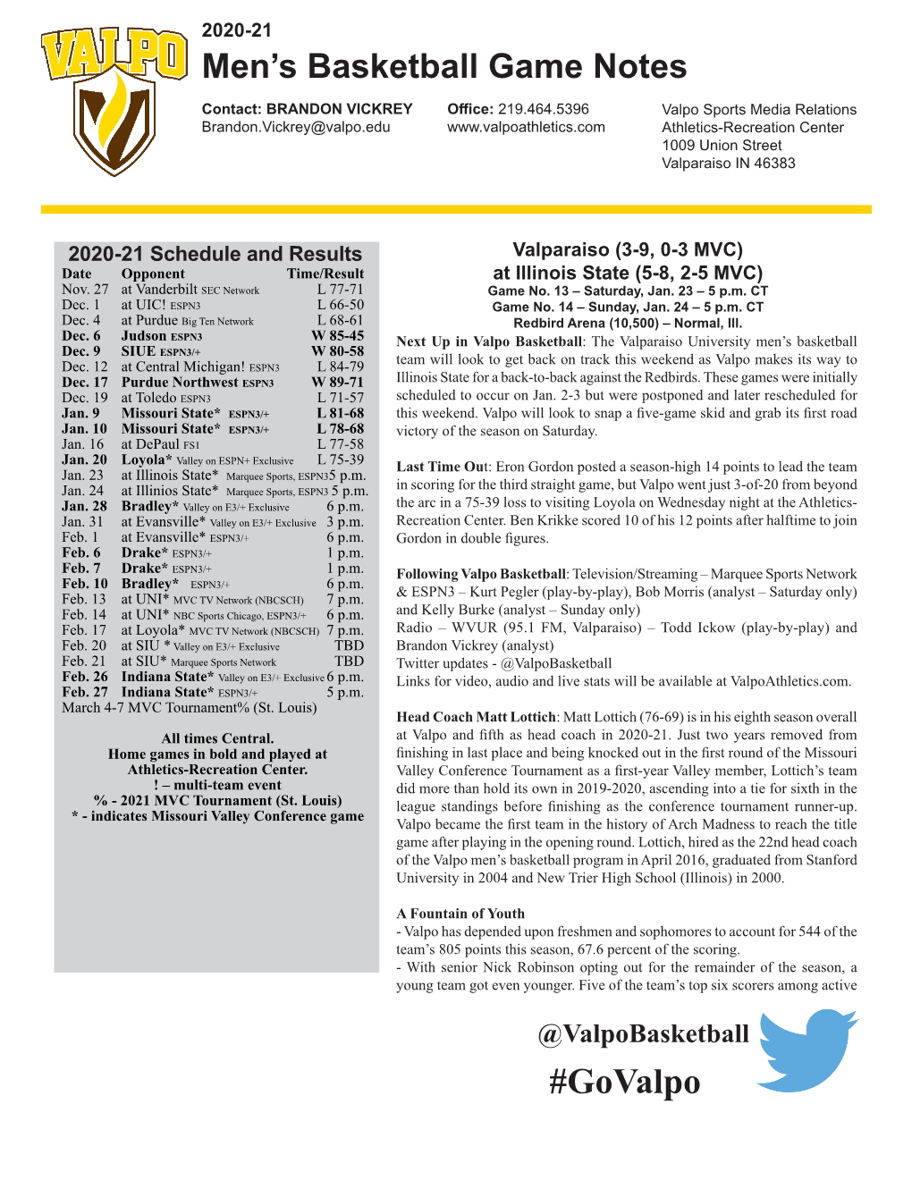 Men's Basketball Game Notes