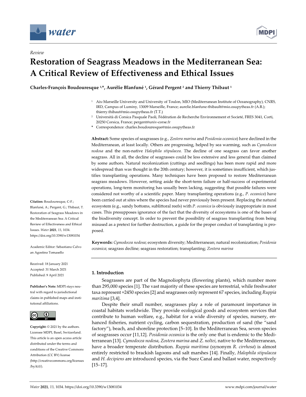 Restoration of Seagrass Meadows in the Mediterranean Sea: a Critical Review of Effectiveness and Ethical Issues