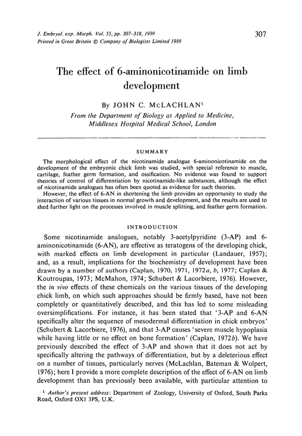 The Effect of 6-Aminonicotinaniide on Limb Development