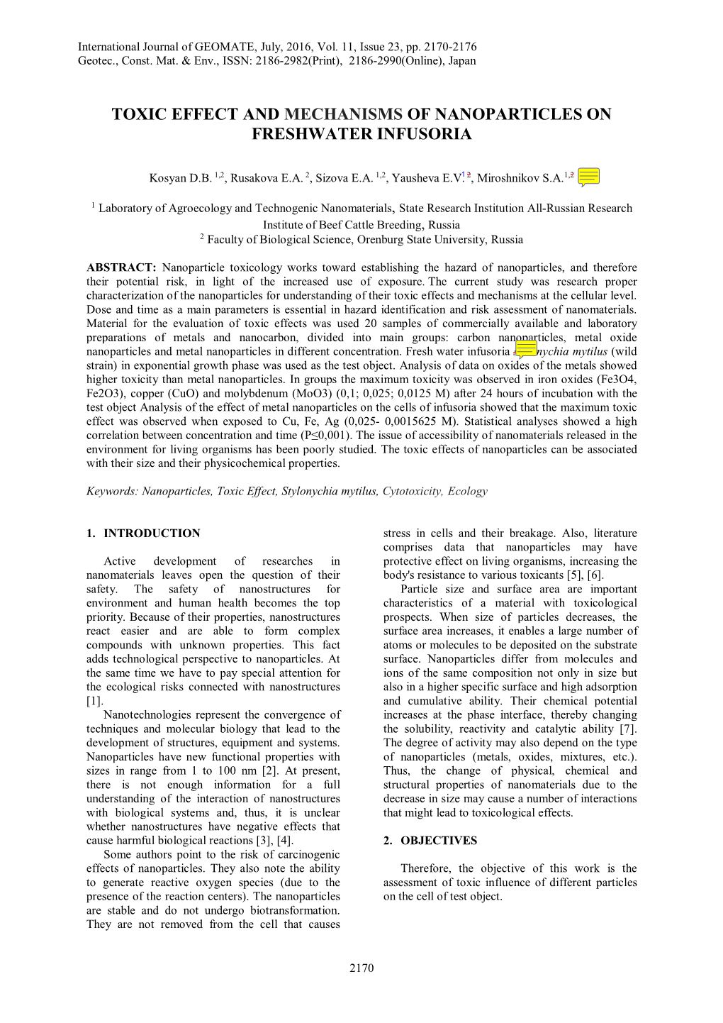 Toxic Effect and Mechanisms of Nanoparticles on Freshwater Infusoria