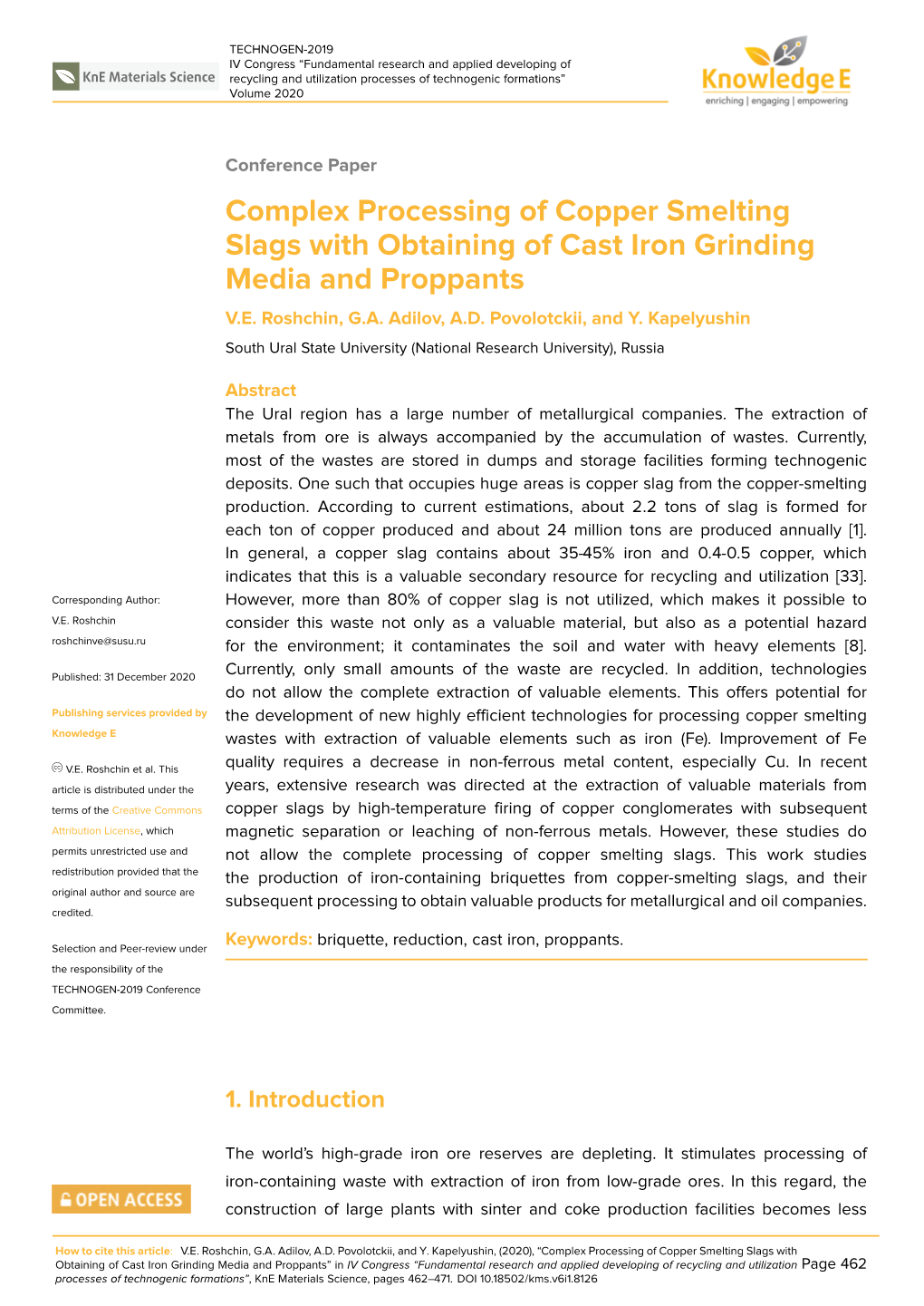 Complex Processing of Copper Smelting Slags with Obtaining of Cast Iron Grinding Media and Proppants V.E