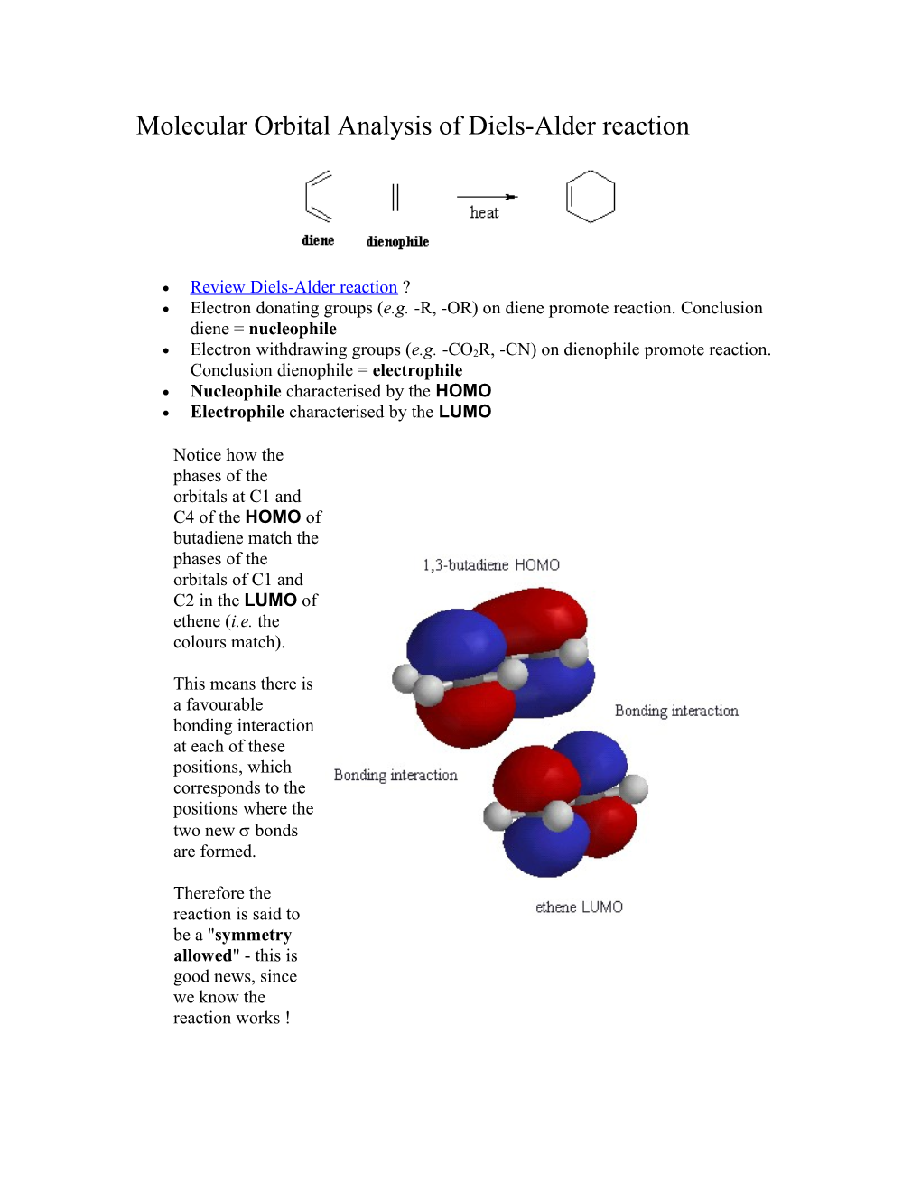 Molecular Orbital Analysis of Diels-Alder Reaction