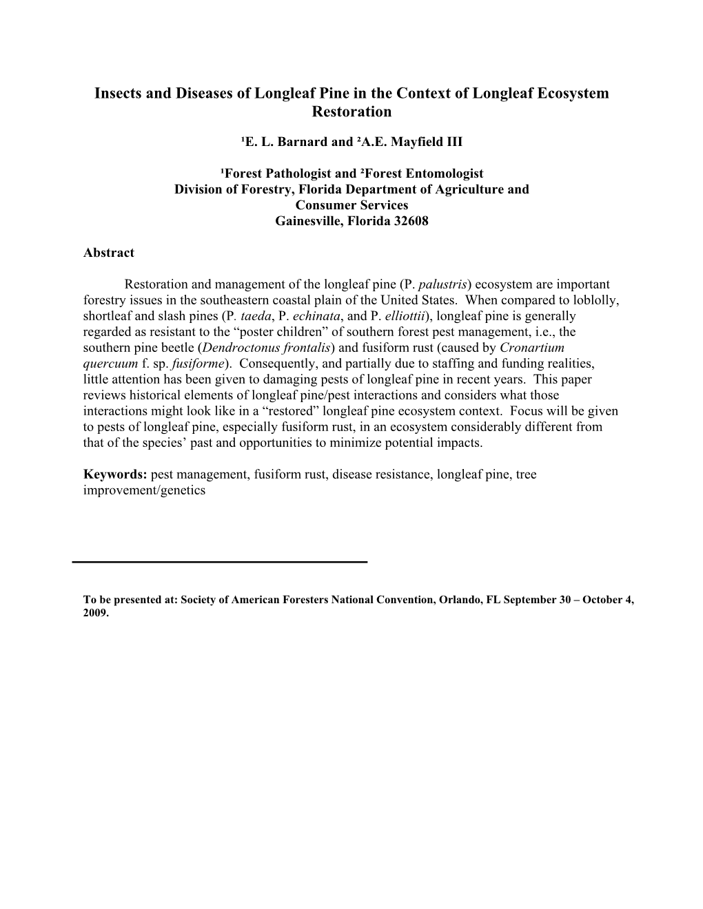 Insects and Diseases of Longleaf Pine in the Context of Longleaf Ecosystem Restoration