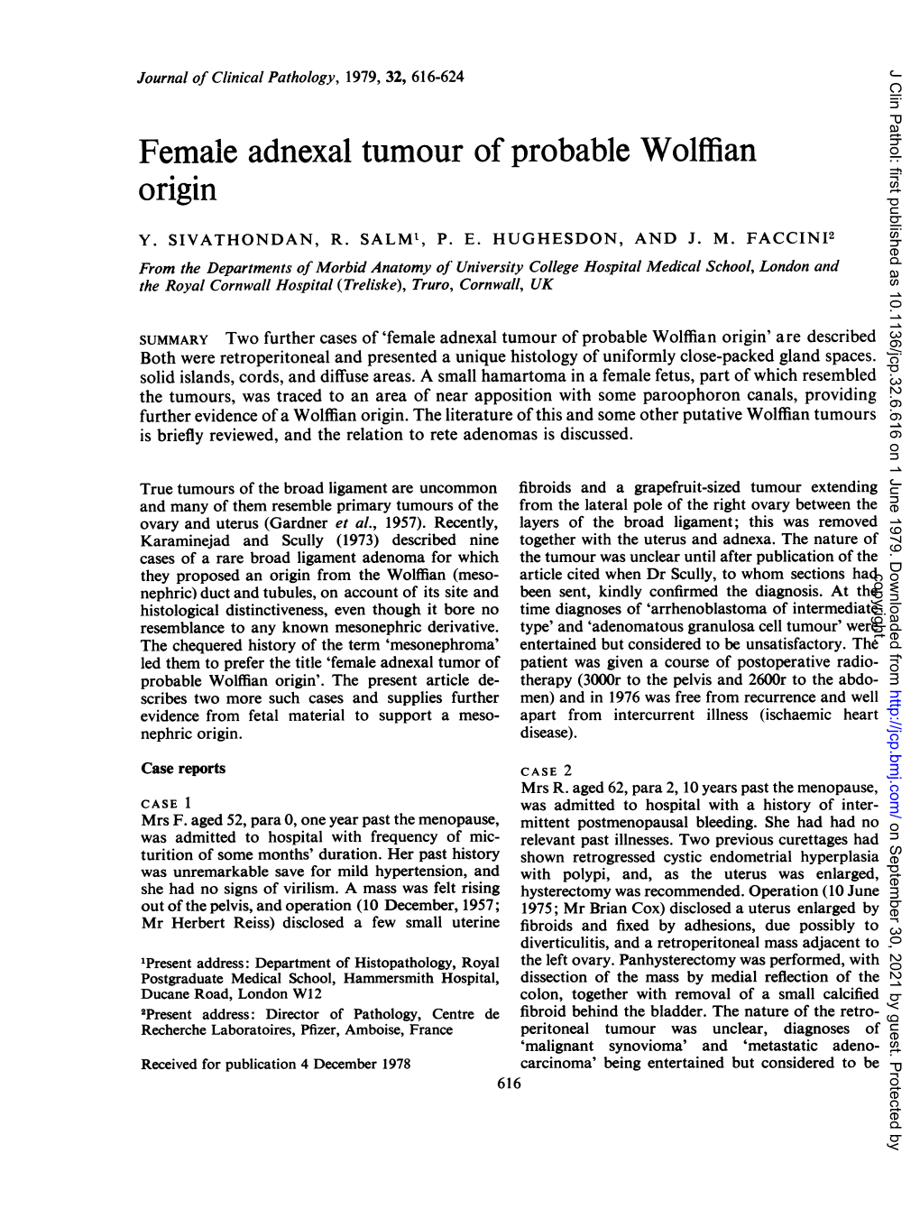 Female Adnexal Tumour Ofprobable Wolffian Origin 619 J Clin Pathol: First Published As 10.1136/Jcp.32.6.616 on 1 June 1979