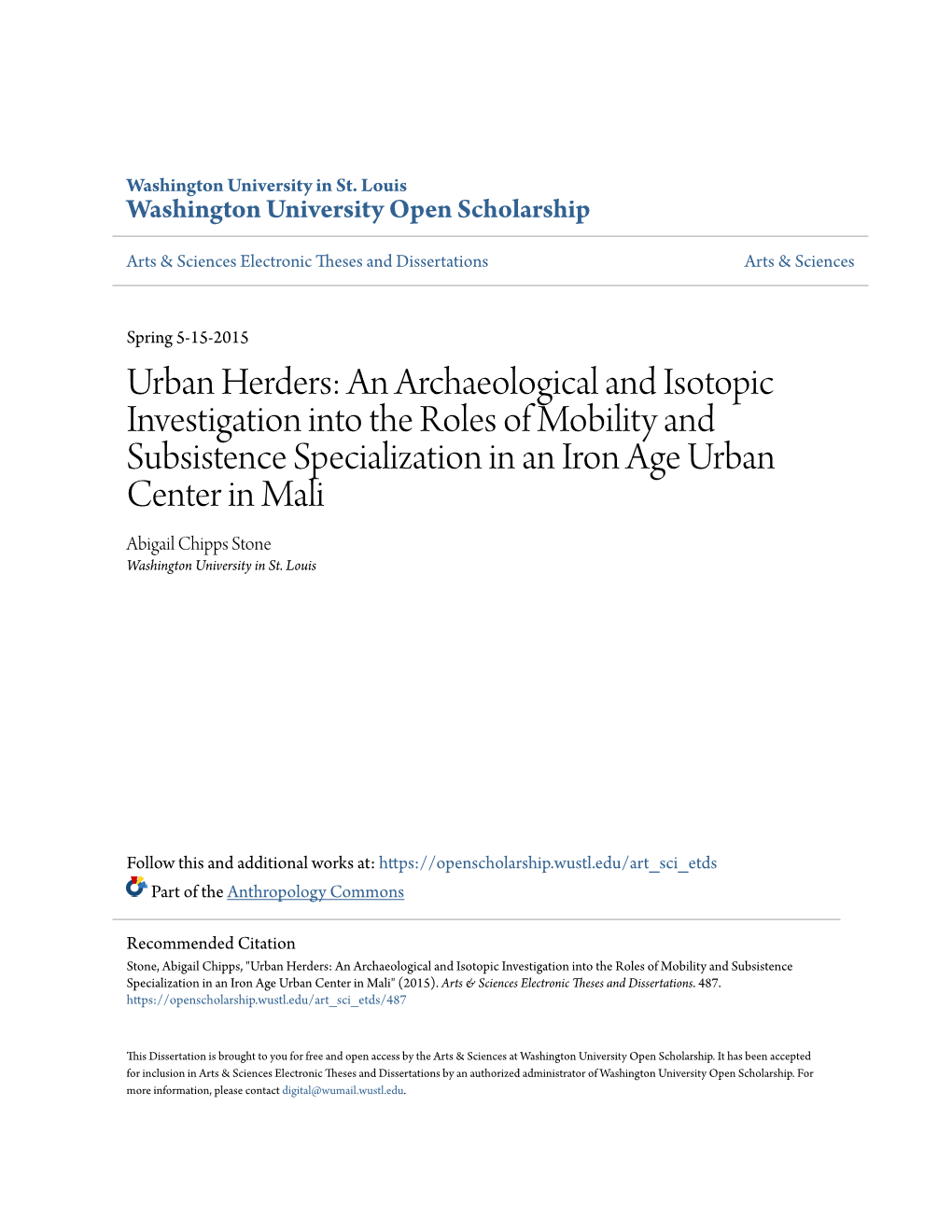 Urban Herders: an Archaeological and Isotopic Investigation Into The