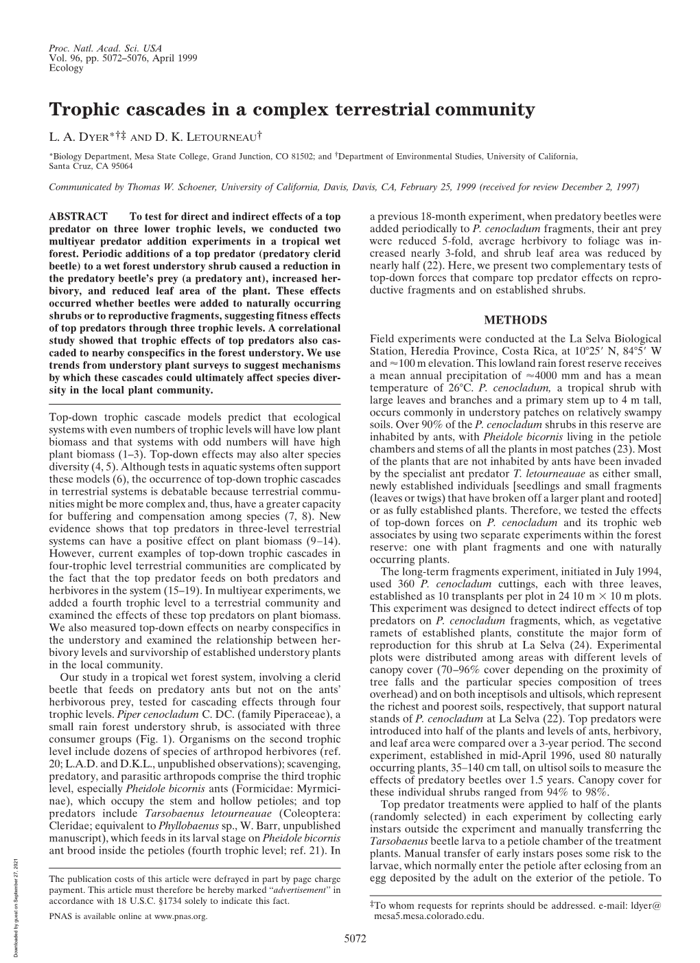 Trophic Cascades in a Complex Terrestrial Community