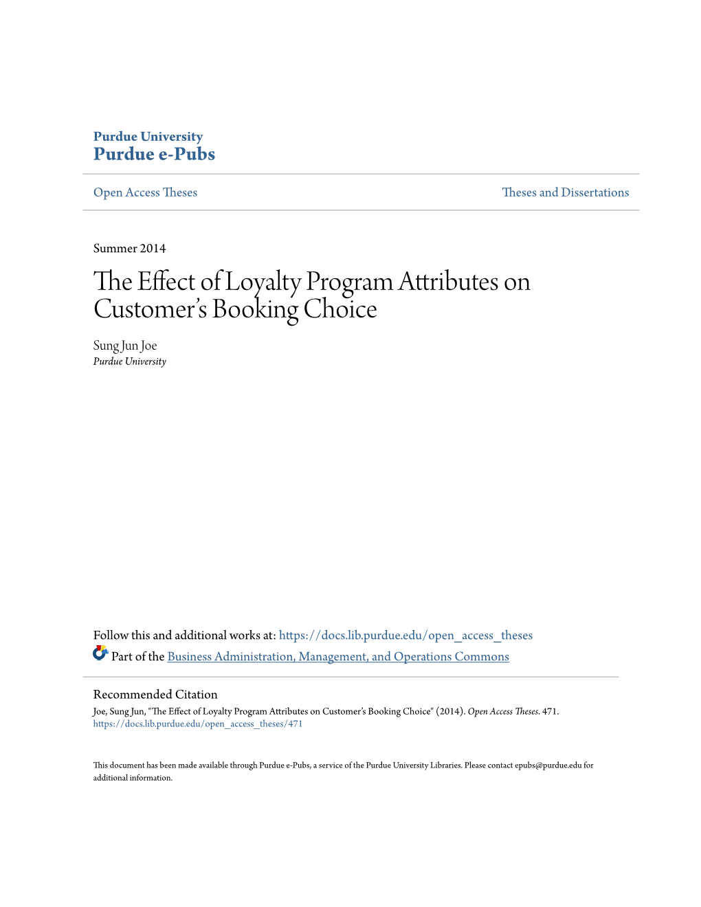 The Effect of Loyalty Program Attributes on Customer's Booking