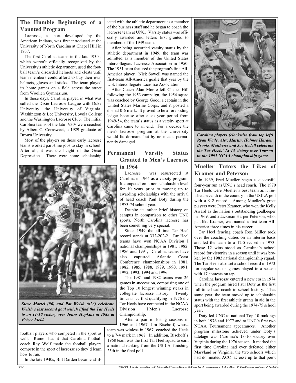 2002 University of Northcarolina Men's Lacrosse Media &Information