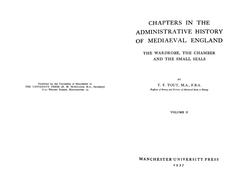 Chapters in the Administrative History of Mediaeval England